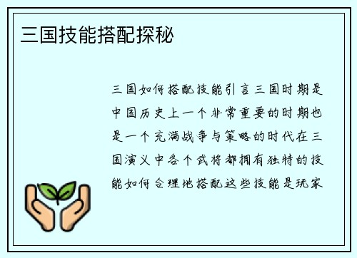 三国技能搭配探秘